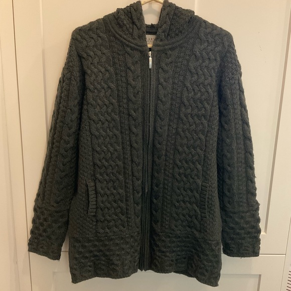 Women's Dark Green Cable Knit Cardigan - Picture 7 of 7